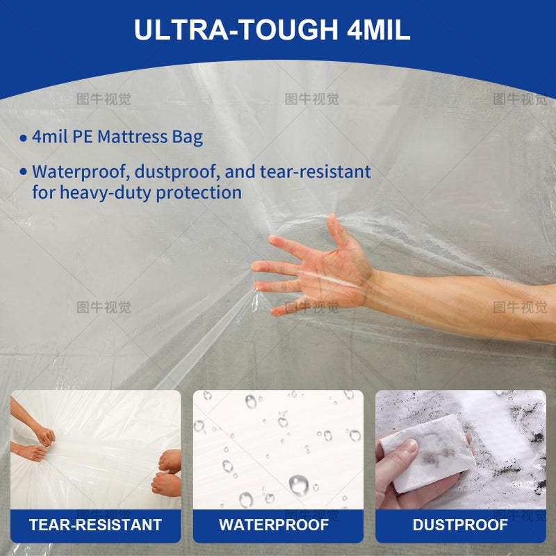 TopSoon Mattress Bag â€“ Clear Plastic Mattress Disposal Bag â€“ Moving & Storage Cover for Mattress or Box Spring â€“ Heavy-Duty Mattress Moving Supplies (4mil, King/Queen 78" x 14" x 100") - Image 3